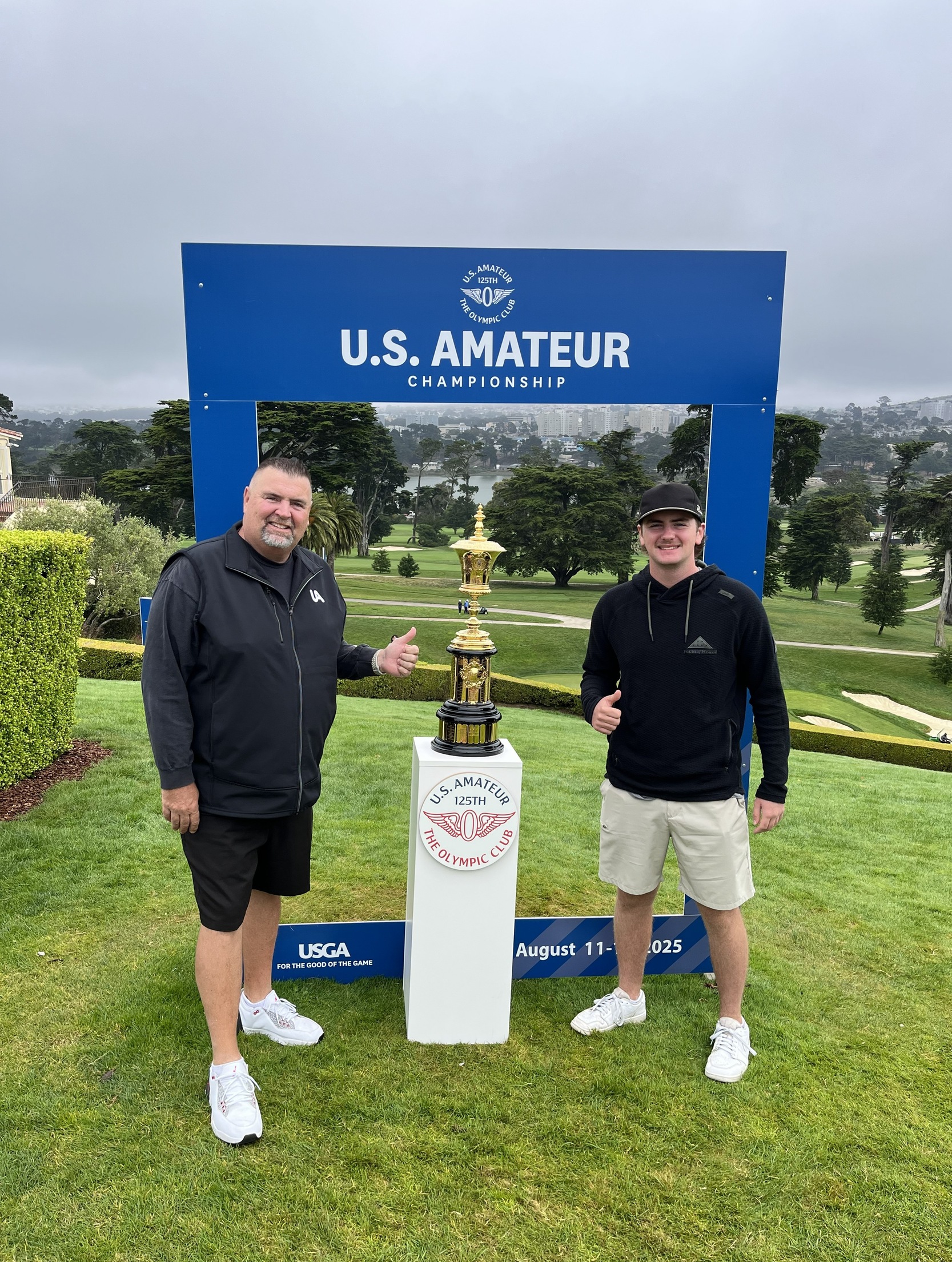 Photo: Alex Hall, left, and his son, Ian, are shown at the 2025 U.S. Amateur at The Olympic Club&rsquo;s Lake Course in San Francisco.

Courtesy photo